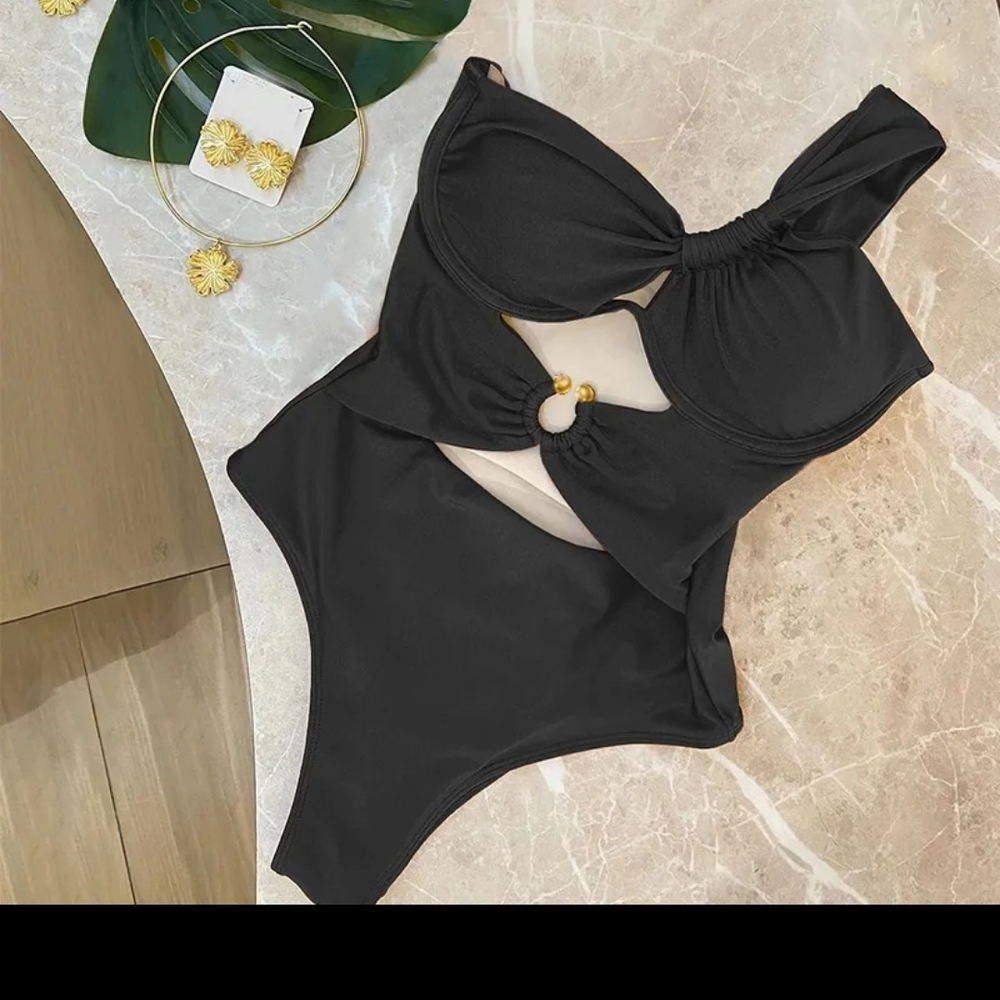 Black One Shoulder Womens Swimsuit